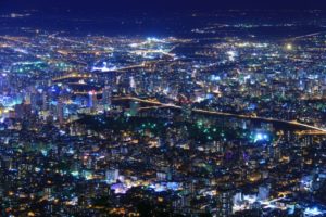 北海道札幌市の藻岩山から見る日本三大夜景の札幌市街地の写真